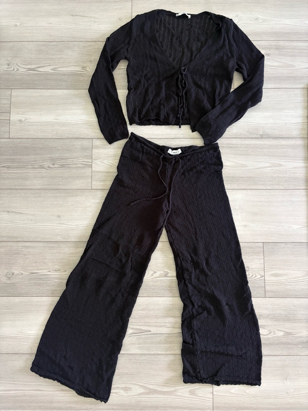 Mango Black Knit Wide-Leg Pants with Matching Cropped Cardigan